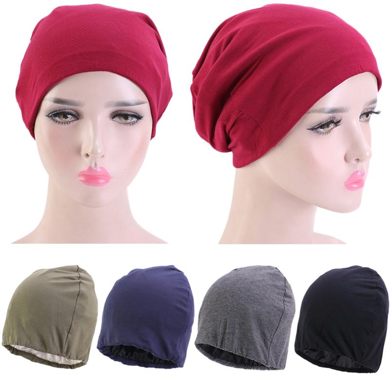 

Women Chemo Cap Sleep Night Bonnet Turban Hat Elastic Satin Liner Cancer Hair Loss Headwear Head Wrap Beanie Protect Head Cover, 04 green