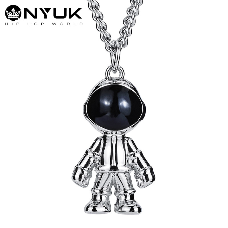 

NYUK Space Astronaut Necklace Hip Hop Jewelry Robot Pendant Necklaces Kolye Rock Hiphop Rappers Jewellery Lovers Gift