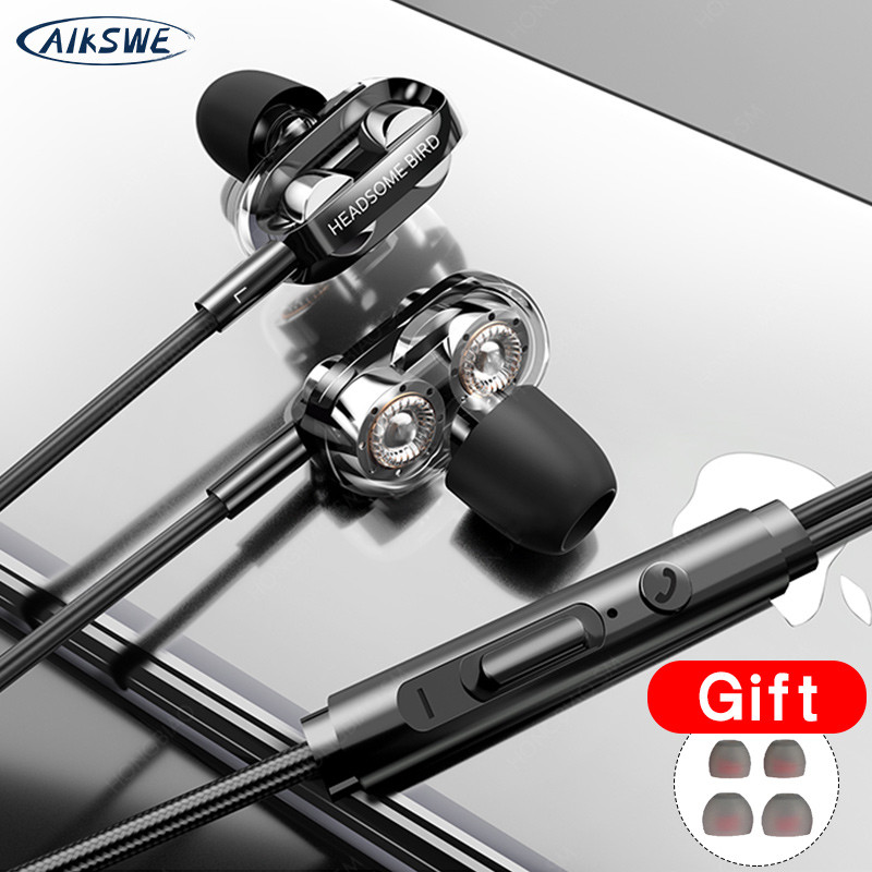 

AIKSWE 3.5mm Wired In-Ear Dynamic Subwoofer With Mic Earpiece Comforted Earbud Volume Control Stereo Sport Headset