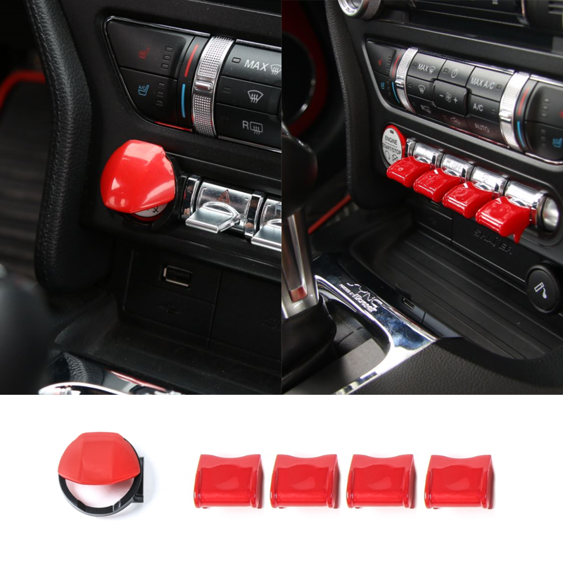 Red Central Control Start Navigation Button Cover For Ford Mustang 15+ Interior Accessories-image-581834680