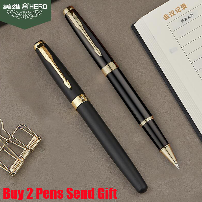 

Classic Design Genuine Hero 1502 Metal Roller Ballpoint Pen Luxury Business Men Signature Writing Pen Buy 2 Pens Send Gift, 4 black refills