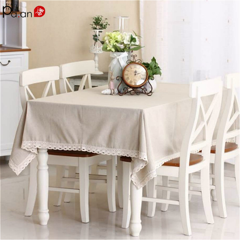 

Basic Linen Tablecloth with Lace Elegant Ivory Beige Pastoral Table Cover Dining Table Cloth Cotton Lace Tablecloths Customized