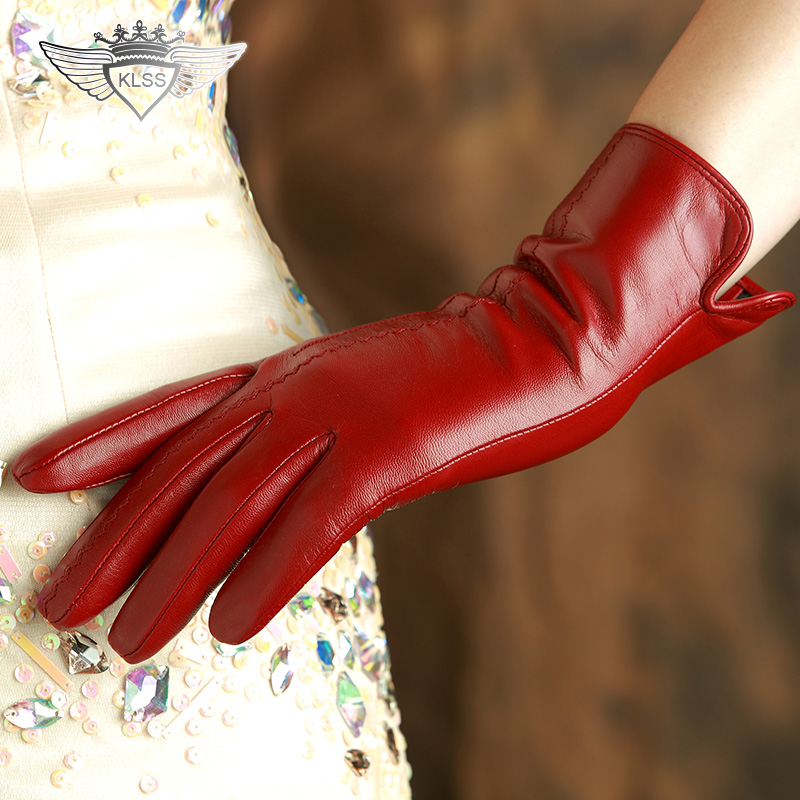 

KLSS Brand Genuine Leather Women Gloves High Quality Goatskin Glove Winter Plus Velvet Elegant Lady Sheepskin Glove Hot Trend 33