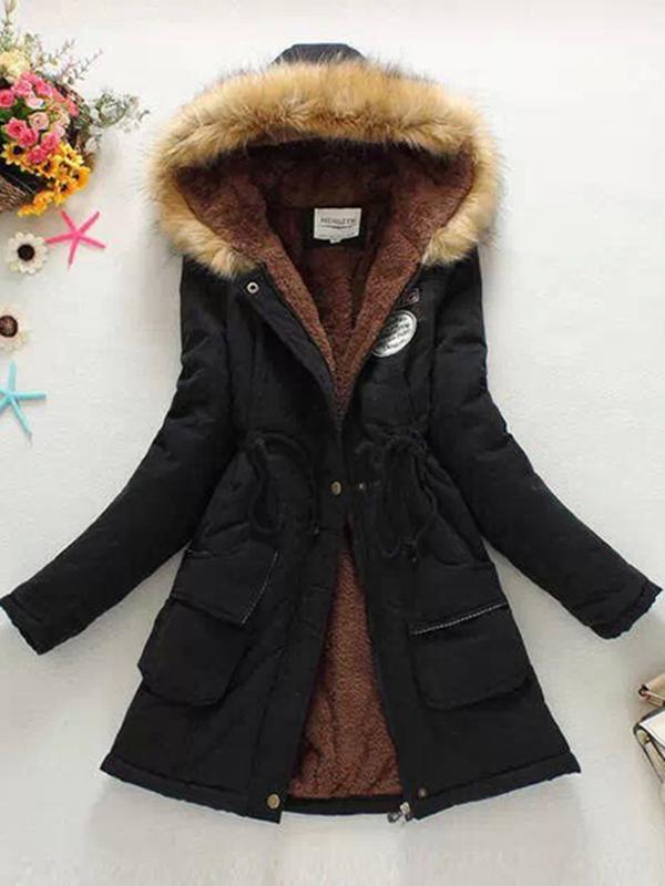 

Women Coat Warm Winter Coat Black Ladies Pus Size Slim Hooded Zipper Solid Pocket Green Female High Street Overcoat