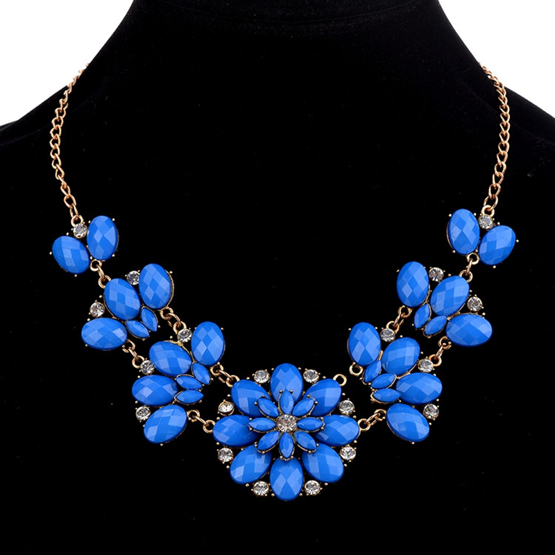 

SHUANGR New Gemstone Flower Jewelry Retro Crystal Sweater Chain Necklaces & Pendants Vintage Choker Necklace Collier Femme