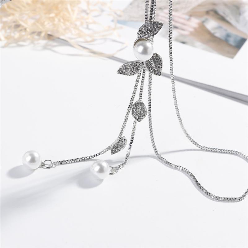

Fashion Women Necklace Pearl Crystal Leaves Flowers Multilayer Long Chain Pendant Necklace Jewelry collares de moda Collier