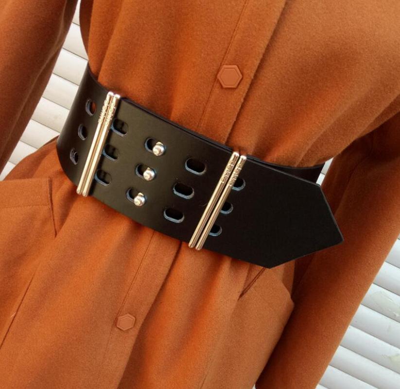 

Women's runway fashion pu leather Cummerbunds female Dress Corsets Waistband Belts decoration wide belt R2565, Black