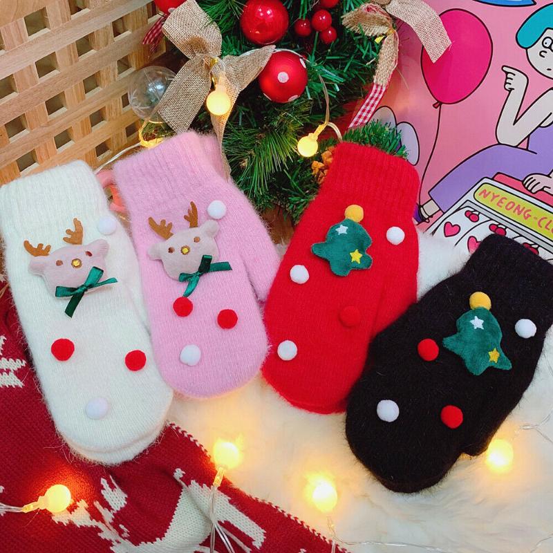 

Women Christmas Gloves Winter Warm Knit Wool Thicker Cashmere Gloves Fingerless Mittens Xmas Party Gift