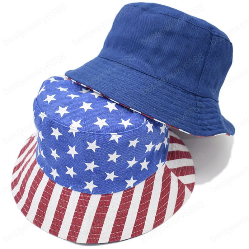 

New Unisex Fashion Summer Reversible American Flag USA Printed Bucket Hats Men Women Outdoor Shade Panama Boys Fisherman Hat Bob, As picture