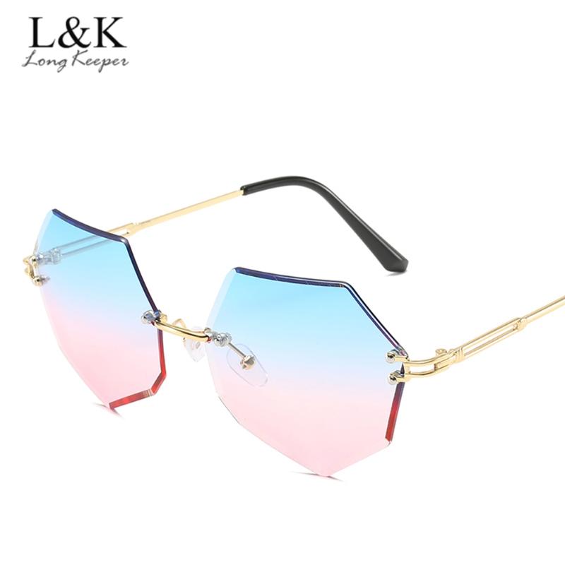 

Fashion Rimless Sunglasses Women Irregular Lens Vintage Eyewear Ladies Luxury Polygon Sun Glasses UV400 Feminino