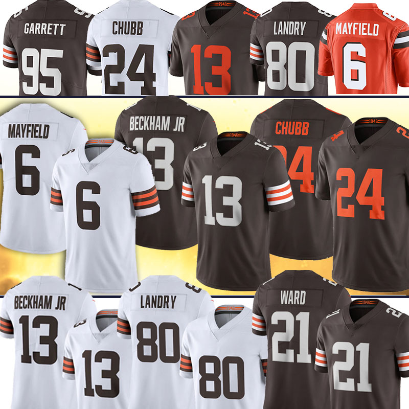 

6 Baker Mayfield 13 Odell Beckham Jr Jersey 24 Nick Chubb 95 Myles Garrett Jarvis Landry Denzel Ward Football Jerseys, Men