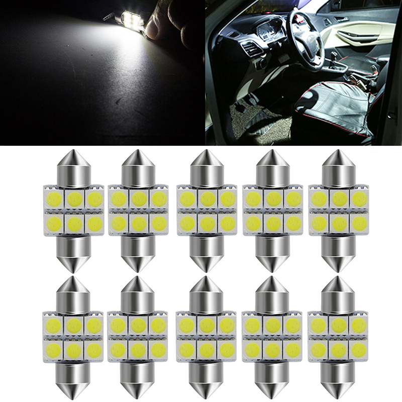 

YOLU 10 Pcs 31mm 36mm 39mm 6SMD LED Reading light dome lamp License plate lights Tail box lamps, As pic