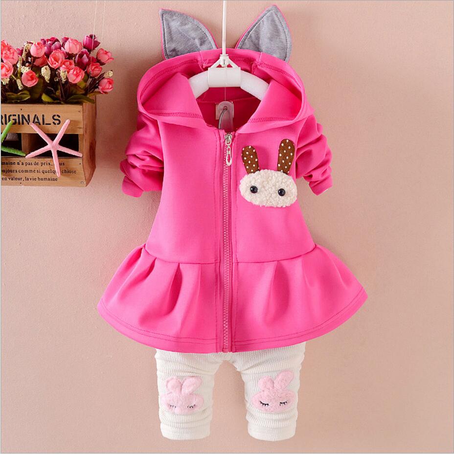 

Baby Girls Clothes 2020 New Autumn Rabbit Ears Zipper Hoodies+Pants 2pcs Outfit Suit For 1 2 3 4 Year Children Sets, Gray