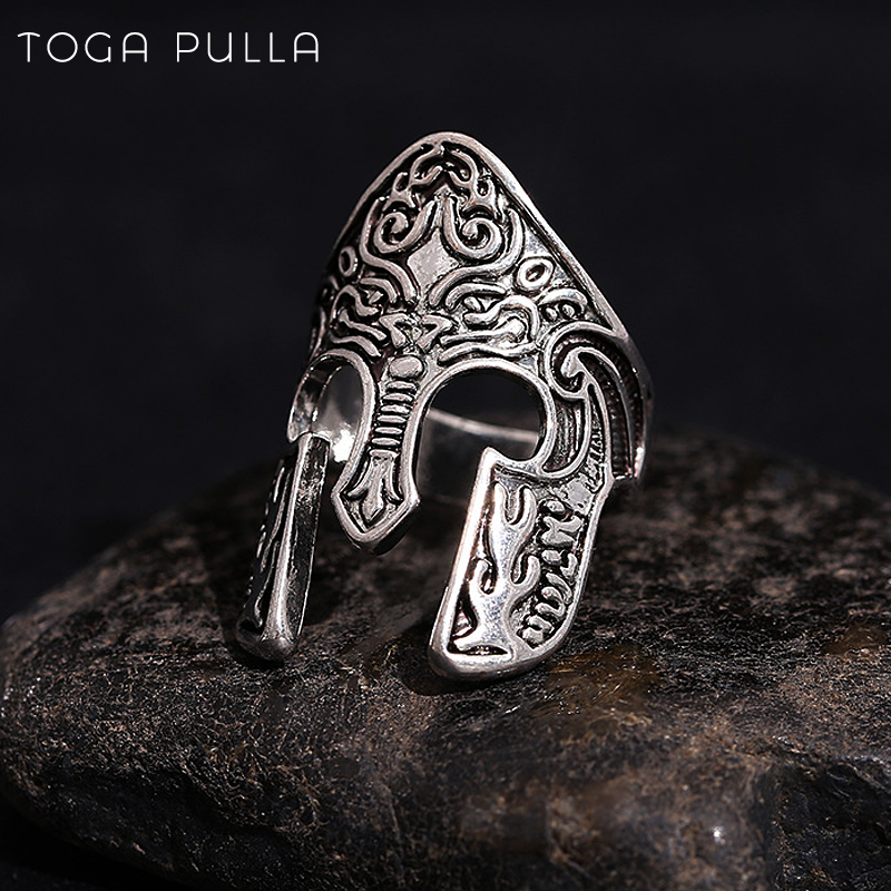 

Gothic Punk Ring Men's Stainless Steel Spartan Mask Helmet Ring Male Viking Warrior Helemt Rings Nordic Amulet Jewelry