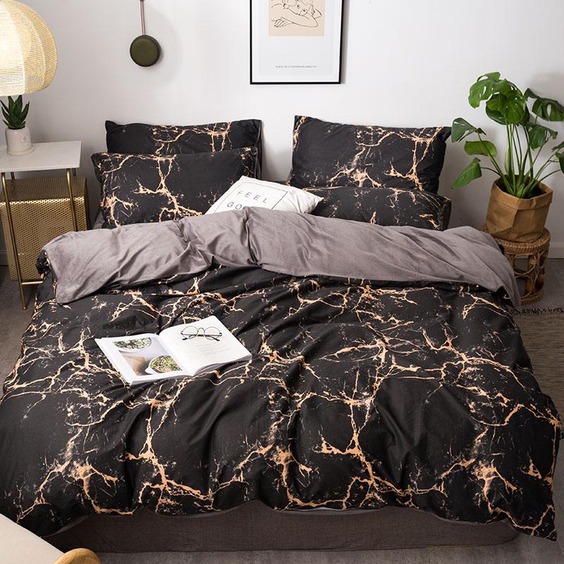 

Velvet Flat/Fitted Bed sheet Cotton Duvet Cover Set 4 Pcs  Queen King size Luxury Soft Warm Dark Grey Marble Bedding Set, Color 4
