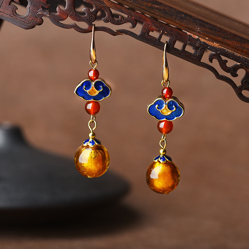 

Ethnic style earrings cloisonne retro court earrings Chinese style fashion temperament spring and summer new jewelry, Silver