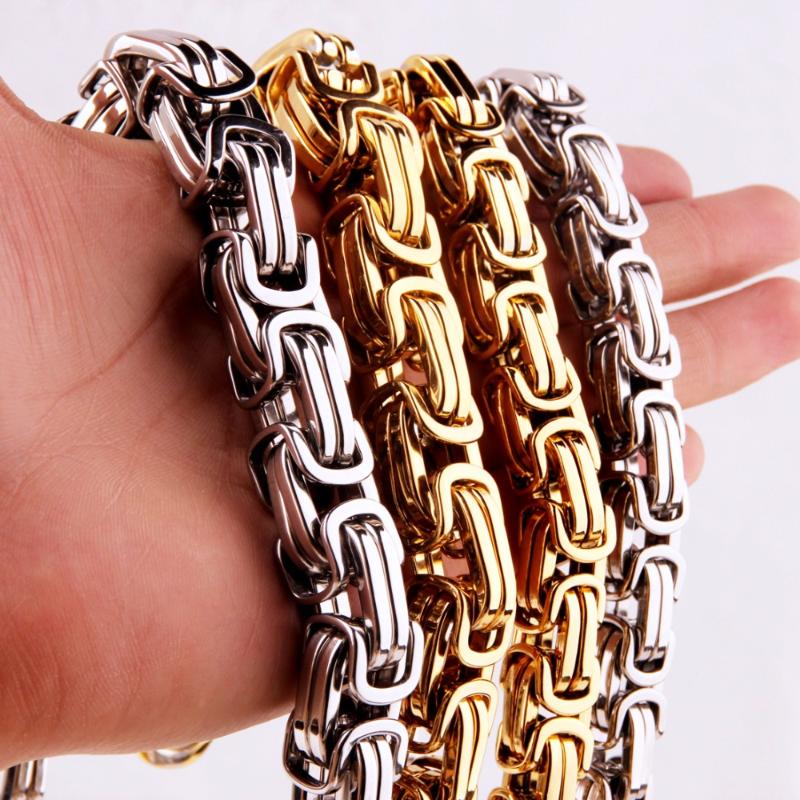 

7-40" Heavy Large Chain 8/10/15MM Byzantine Chain Silver Color Gold Color Mens Necklace & Bracelet Stainless Steel Jewelry