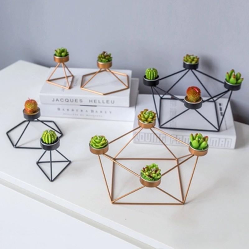 

Geometric Candlestick Wedding Iron Metal Tealight Candle Holders Gold Votive Artigos Para Festa Candles Home Decoration L