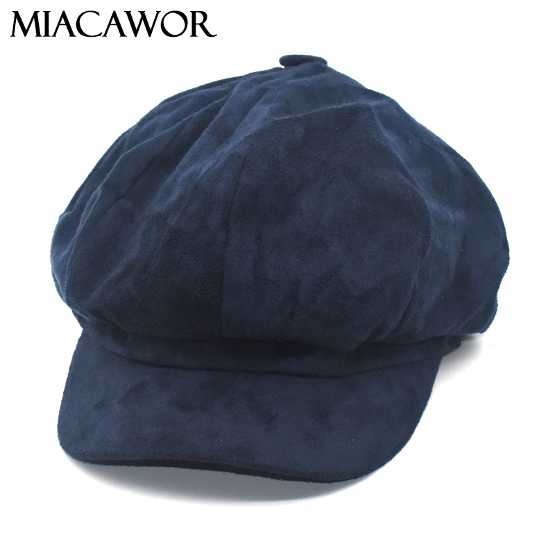 

MIACAWOR New Octagonal Hats Women Solid Color Girl Visor Beret Hat Autumn Winter Casual Gorras Painter Hat Newsboy Caps C9, Black