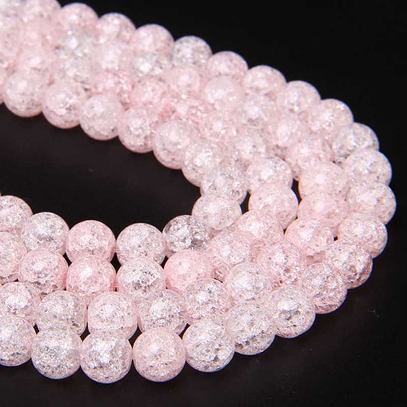 

15" Strand Natural light Pink Snow Cracked Crystal Stone Round loose Beads 6 8 10 12MM Pick Size For Jewelry Making bracelet