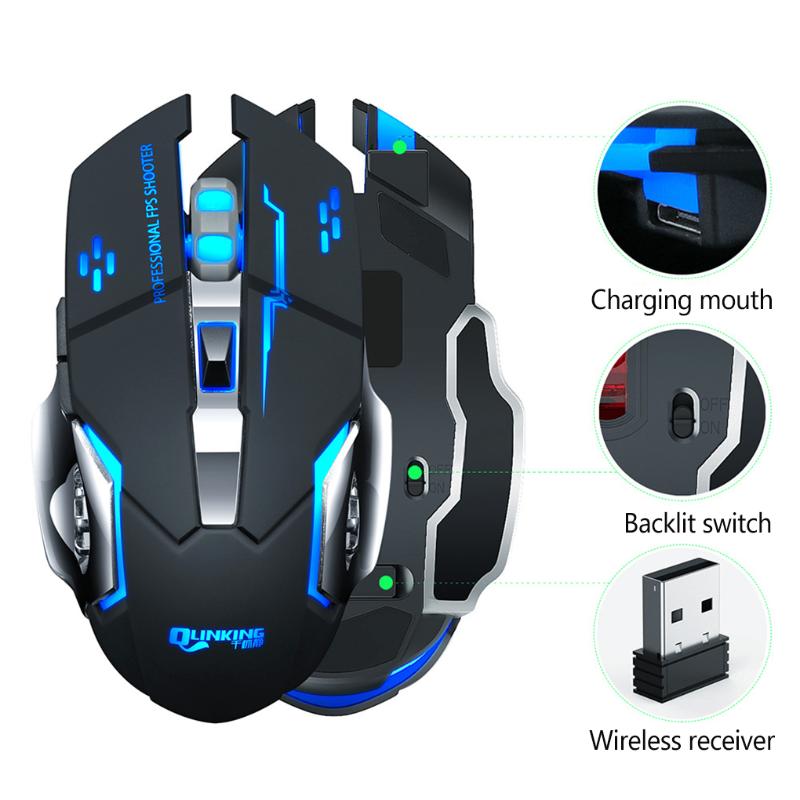 

Wireless Mouse 7 Color Breathing Light Rechargeable Desktop Computer Laptop 2.4G 6 Buttons Gaming Mouse