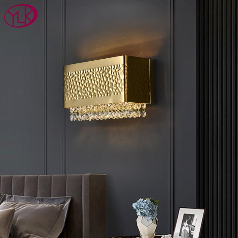 

New modern sconce for living room rectangle home decoration wall lamps gold stainless steel crystal wall light fixtures