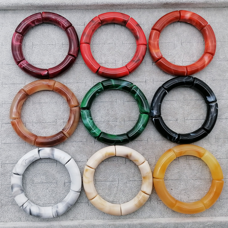 

FishSheep Statement Marbling Acrylic Bracelets Wristband For Women Boho Resin Tube Beads Charm Bracelets & Bangles Jewelry Gifts
