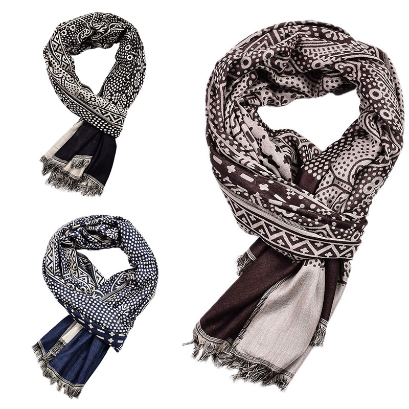 

2020 Fashion Men Cotton Linen Winter Scarf Vintage Printing Long Shawls Wrap Ethnic Style Male Scarves Soft Warm Knitted Tassels