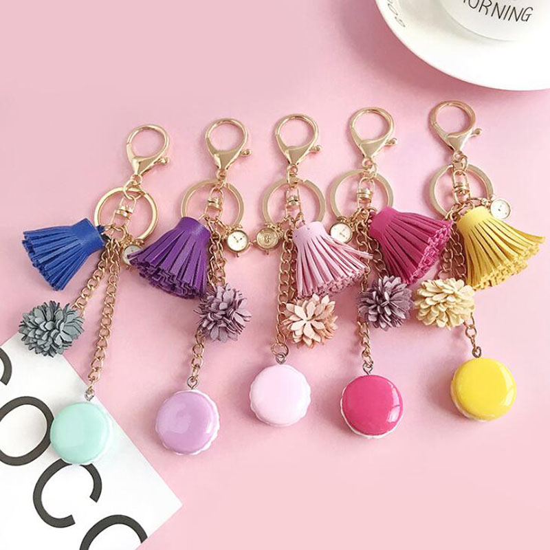 

10pcs/lot Baby Shower Gift Sweet Keychains Macaroon Cake Candy with Tassel Birthday Party Guest Giveaways For Girls Bag Dec