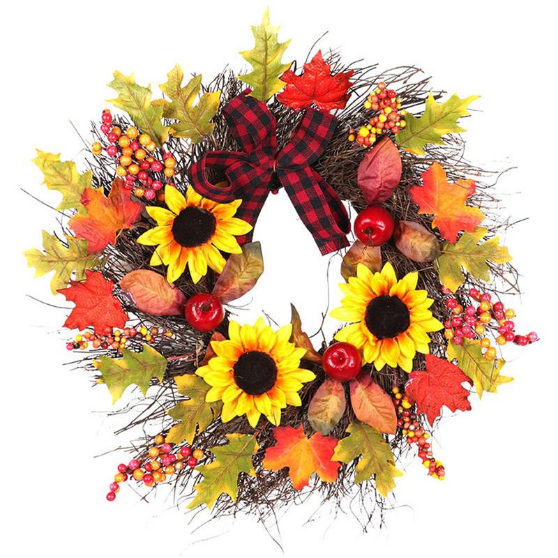 

Thanksgiving Christmas Decoration Wreath New Style Sunflower Vine Window Home Pendant, White