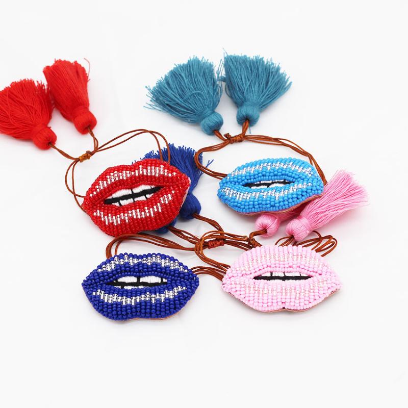 

Personality fashion rice beads lip bracelet New European Baroque Sponge Exaggerated Mizhu Hand Sewing Lips Bracelet 520