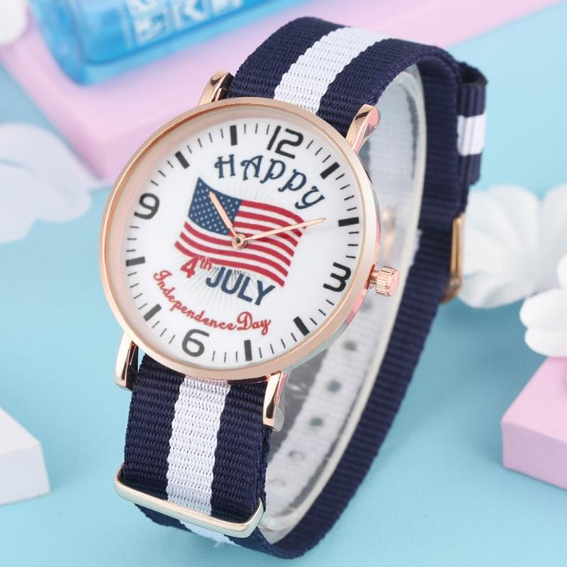 

Quartz Watches Women Wrist Watch American Independence Day Theme Flag Pattern Watch Dial Ladies Timepieces Clock for Gifts reloj, Blue white red