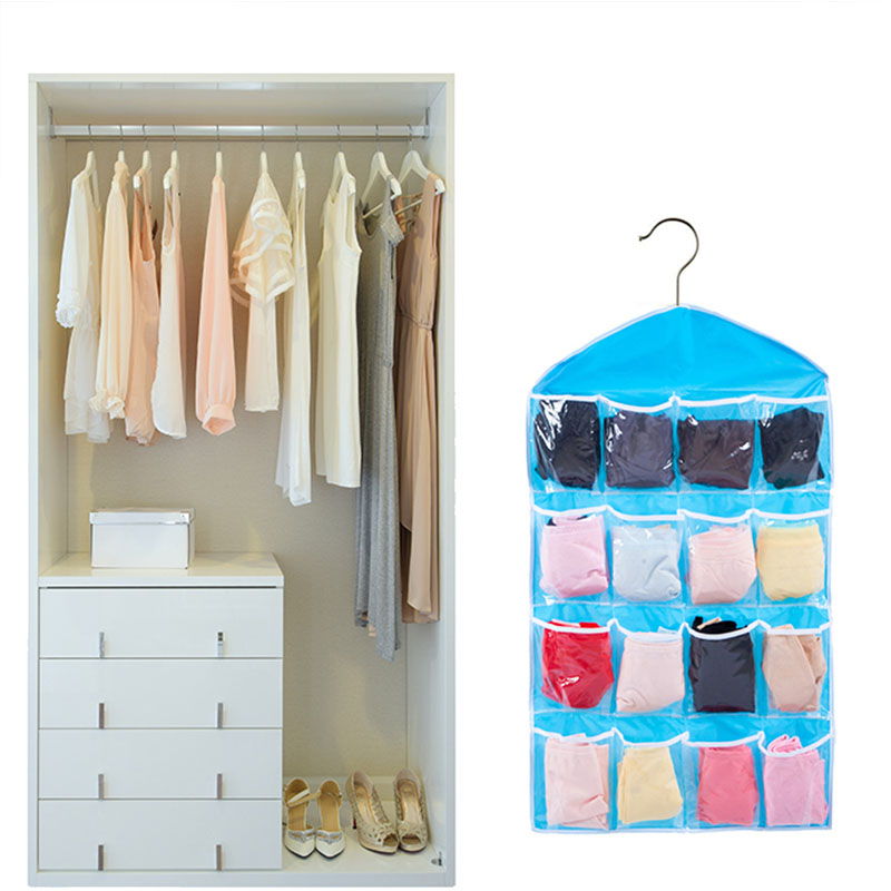 

Storage Bags Space Saver Terylene Sock Storage Bag Closet 16 Grid Super Convenience Underwear Organizer Home Decor, Green