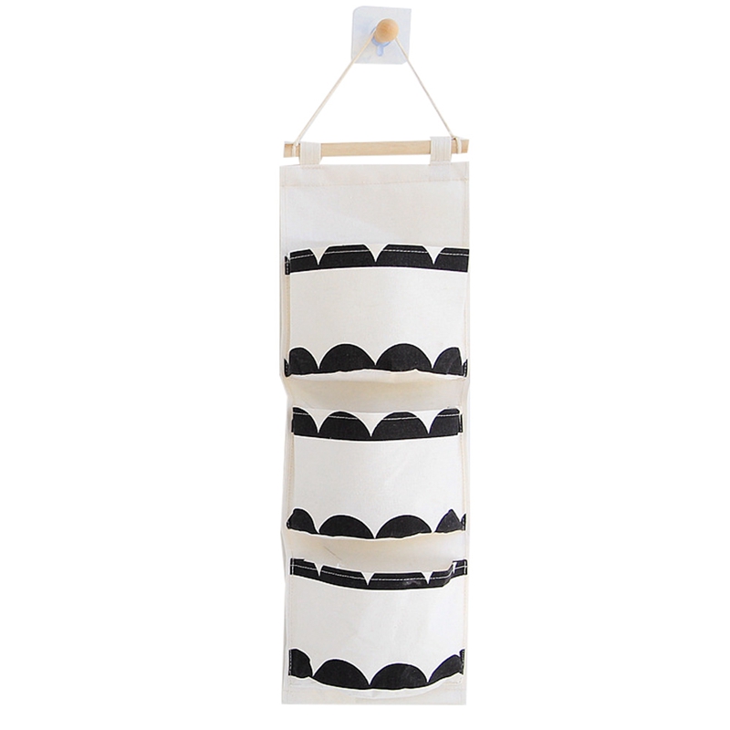 

Storage Boxes & Bins AF88 -Black And White Three Pocket Hanging Bag Wall Polyester Cotton Bag(B)