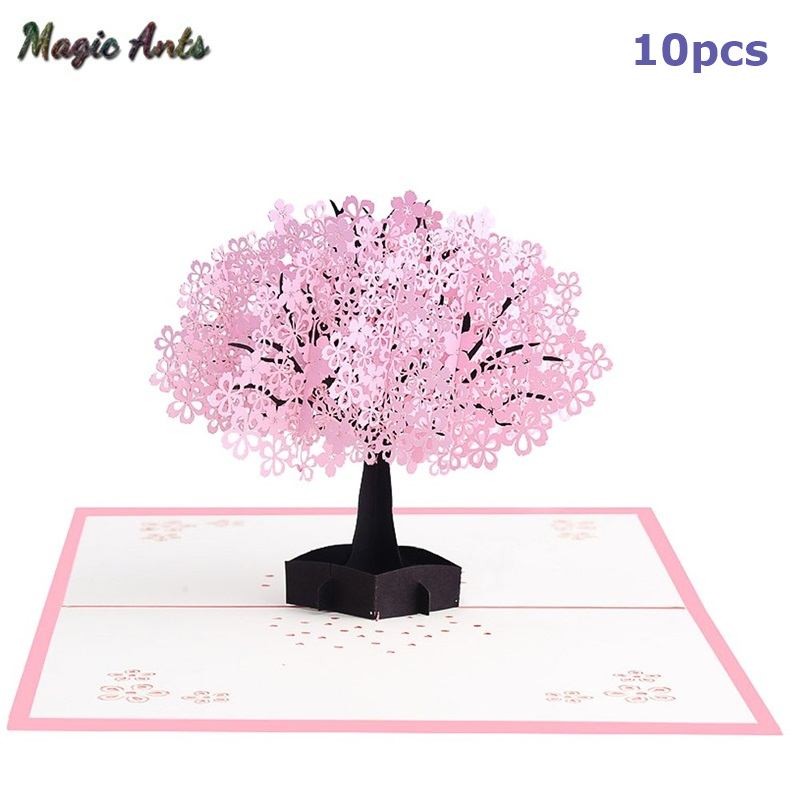 

10 Pack Wholesale Cherry Tree 3D UP Card Flower laser cut Wedding invitation Greeting Cards Valentines Day Bridal Shower
