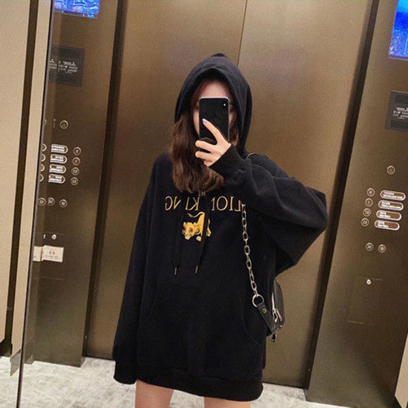 

MISSKY Women's Sweatshirt Hoodies Autumn Winter Loose Mid-length Cashmere Long-sleeve Hoody Sweatshirt Female Tops Black