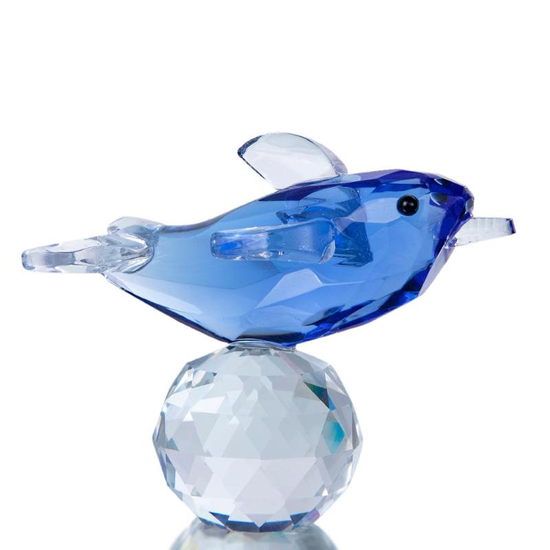 

H&D Blue Crystal Dolphin Figurine Collectible with Ball Paperweight Table Knicknack Fengshui Best for Christmas Ornament Gift