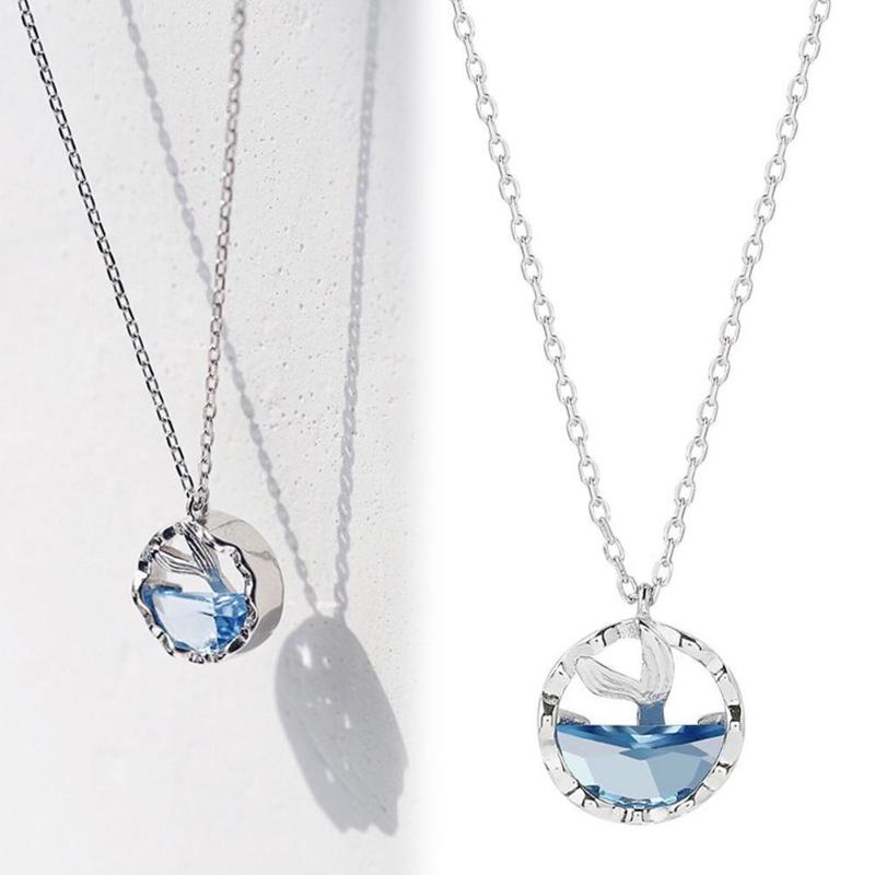 

Korean Fashion Ocean Tears Necklace Round Pendants Statement Chain Gem Charm Wedding Long Gifts For Women Friends Jewelry B G3M3