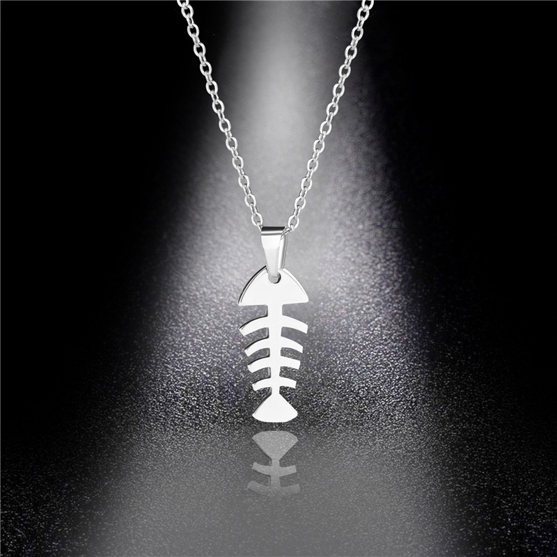 

Smooth Stainless Steel Fish Bone Necklace Female Creative Titanium Steel Fish Bone Pendant Clavicle Chain Student Jewelry