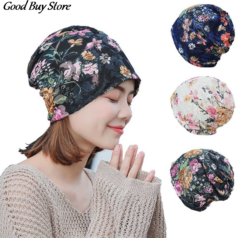 

Women Flower Headwrap Fashion Turban Summer Autumn Headband Hat Elastic Bandanas Soft Headwraps Headscarf Vintage 2020