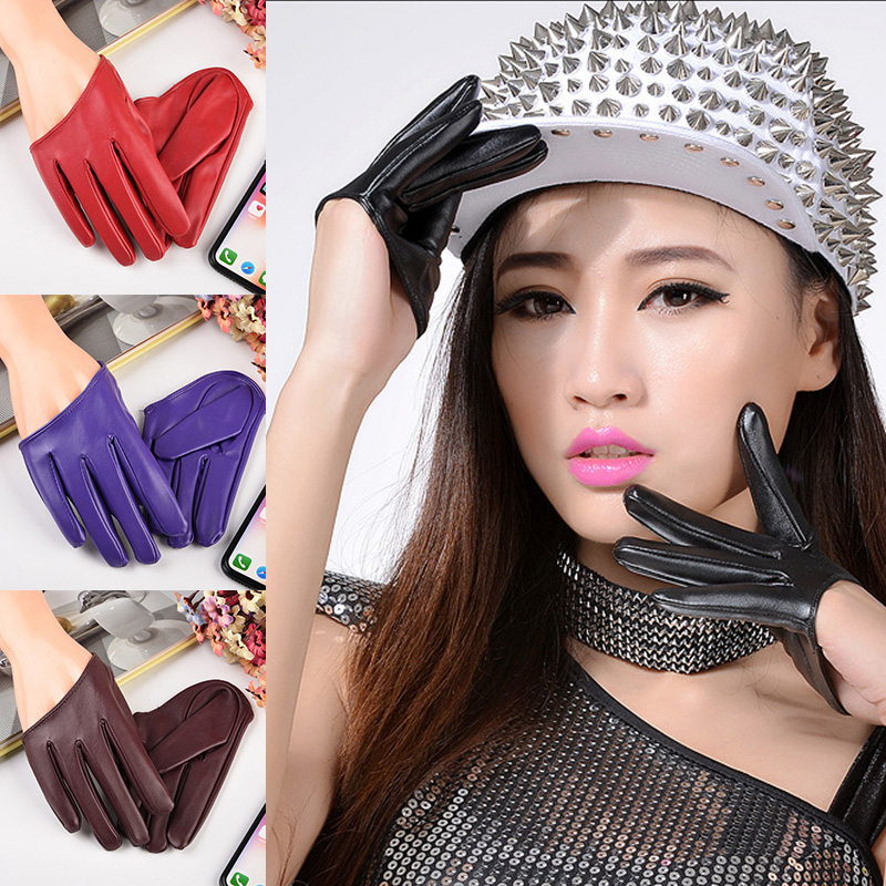 

Fashion Sexy PU Leather Gloves For Women Half Palm Short Party Show Mittens Faux Leather Full Finger Gloves 2020 New