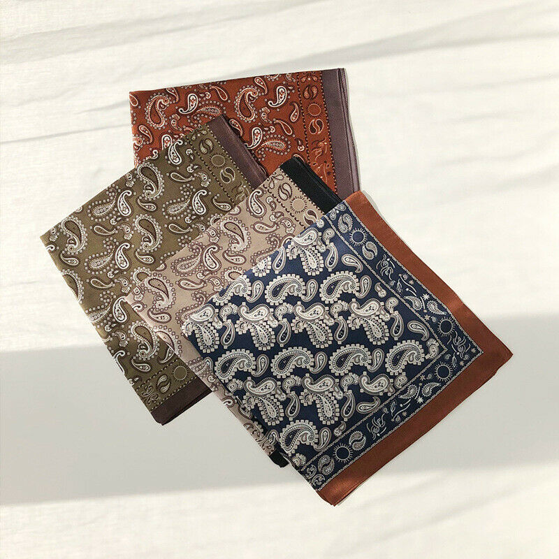 

100% Silk Small Scarf Women Vintage Boho Bohemian Style Paisley Print Bandana Neck Hair Bag Headband 53x53cm / 20.8 inches