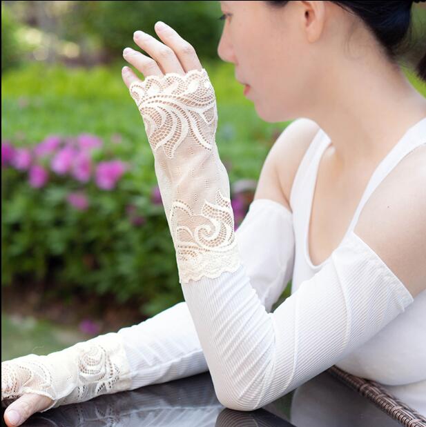 

Womens summer long gloves sunscreen thin long design anti-uv lace glove oversleeps sexy fingerless lace gloves 50cm R2980