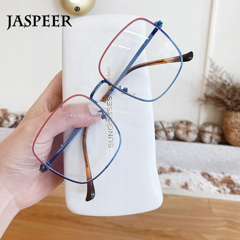 

JASPEER Square Anti Blue Light Eye Glass Men Blue Light Blocking Frame Women Bi-color Anti Eyestrain Eyewear Optical Frames