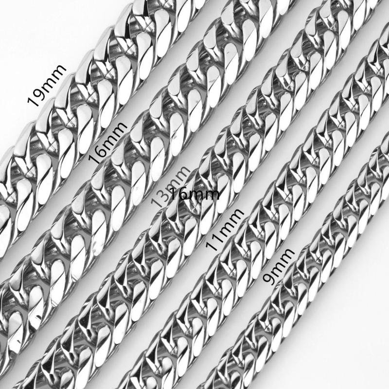 

11mm/13mm/16mm/19mm/21mm Men Chain Silver Color Stainless Steel Cuban Chain Necklace for Men Curb Cuban Link Hip Hop Jewelry