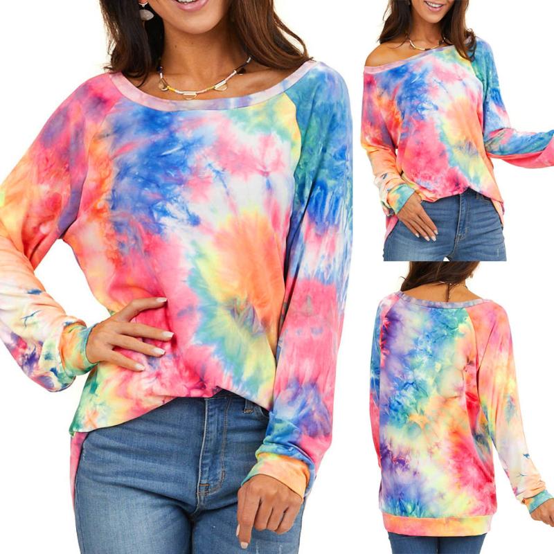 

2020 women's new round neck tie-dye style printed long-sleeved pullover sweater soft and comfortable casual fashion best-selling