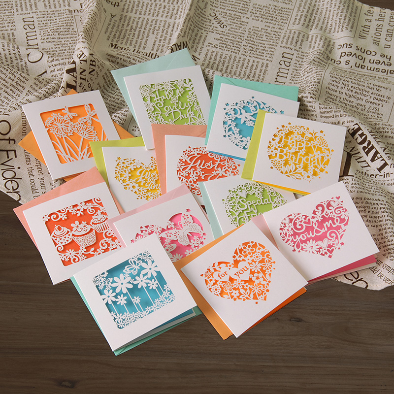 

10Sets Hollow Greeting Cards Mini Fresh Teacher's Day Birthday Party Universal Small Card