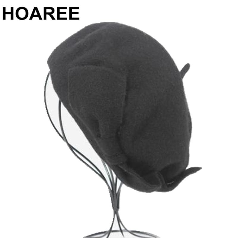 

HOAREE French Beret Hat Women Wool Beret Beanie Yellow Autumn Winter Bow Warm Woolen Elegant Ladies Solid Korean Painter Hat, Black
