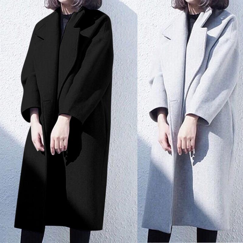 

New Thin Wool Blend Coat Women Solid Long Coat Long Sleeve Hairy Open Front Outwear Casual Autumn Winter Elegant Overcoat#G30, Gray