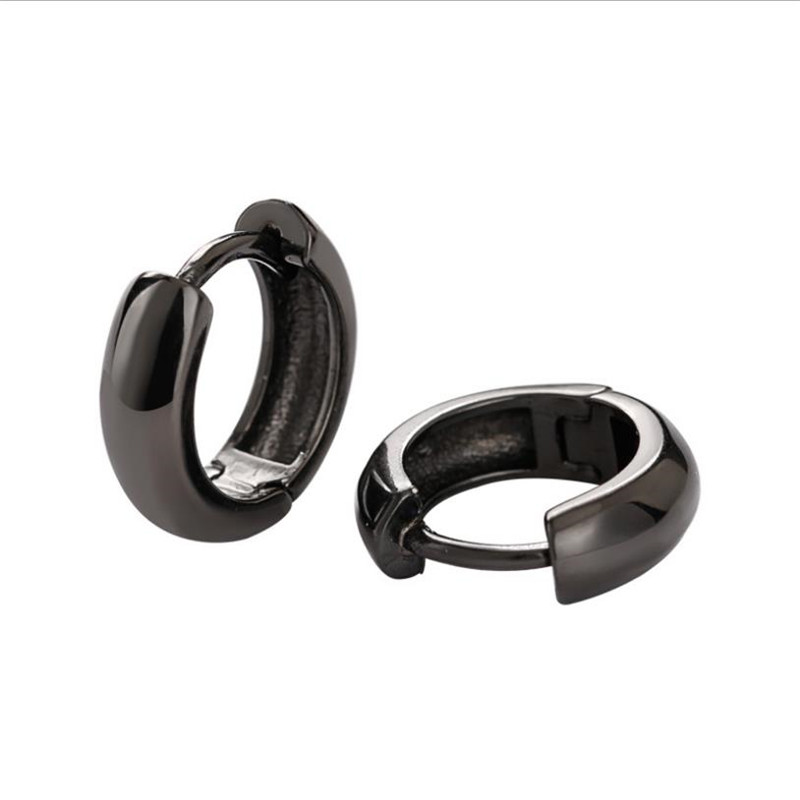 

Female Fashion 925 Sterling Silver Earring For Women Jewelry Classic Black Hoop Earring Black Round Accessories Female Earrings